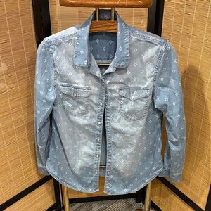 Tahari Blue Printed Button-Front Shirt